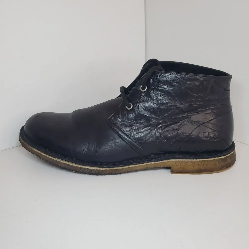 UGG Australia Boots Mens Sz 8.5 Black Leather Leighton Chukka Ankle Classic